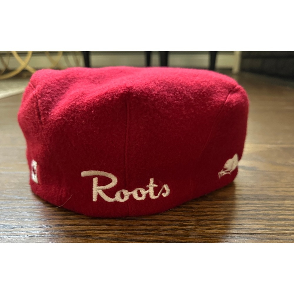 Roots Flat Cap Newsboy Hat Medium Red Mens Canada Wool Blend Beaver Logo Gorpcor